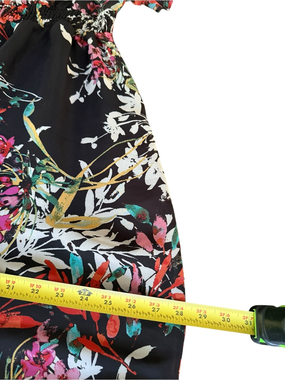 Black Floral Smocked Chiffon Tiered Boho Maxi Dress Ruffle Size Large - Picture 7 of 15